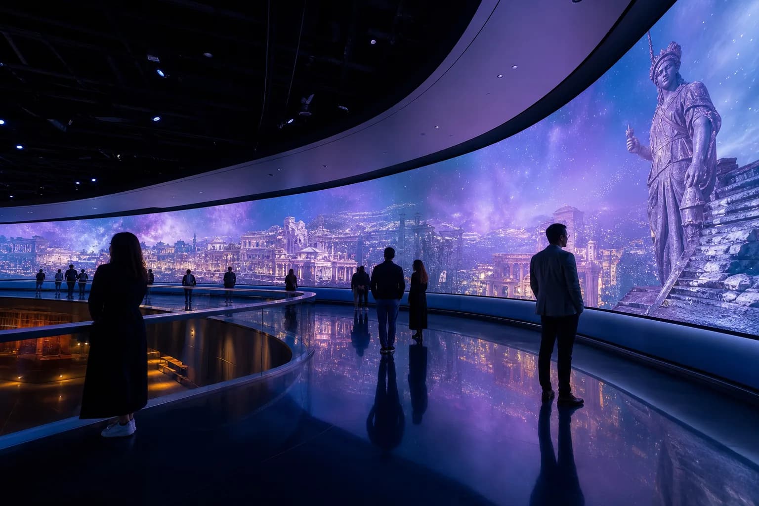 Visitors exploring an immersive museum 360 projection installation